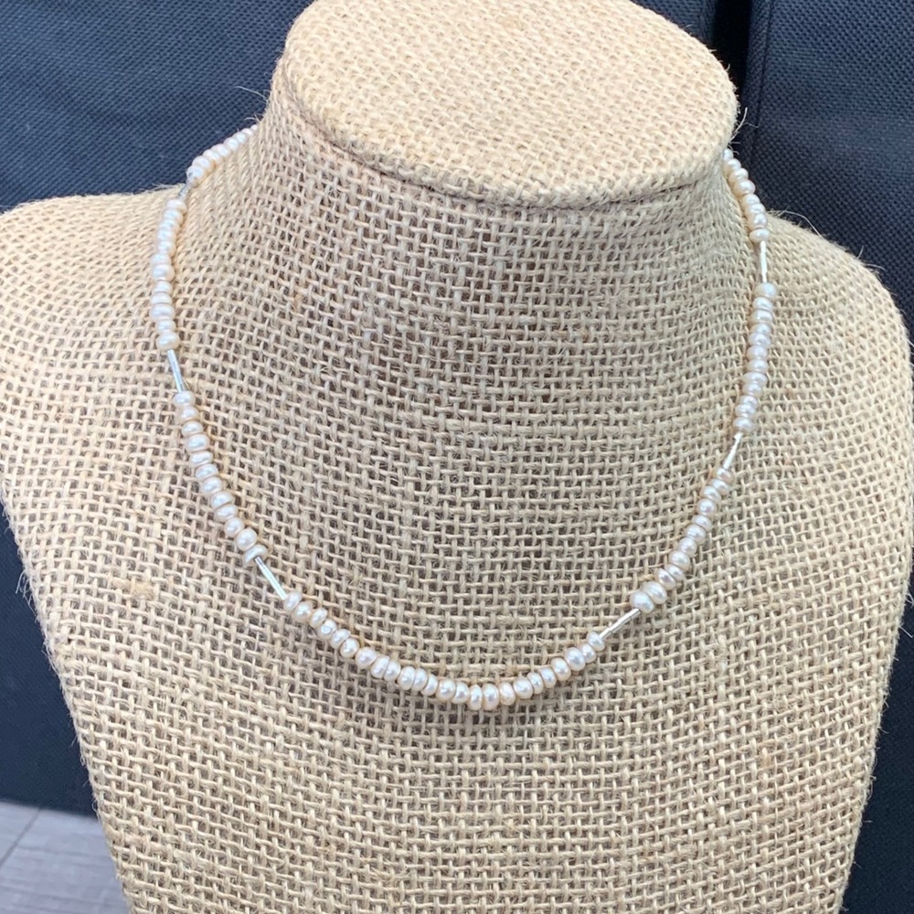 Freshwater Pearl Liquid Silver Choker Necklace Adjustable 14-16 Inch White